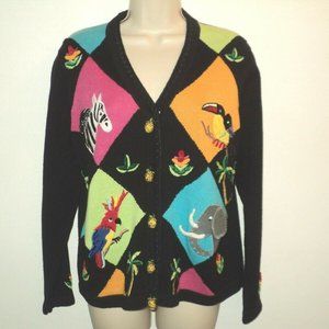 Jack B. Quick Sz M Cardigan Sweater Jungle Animals